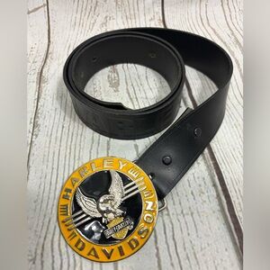 Harley Davidson Eagle Logo Buckle Yellow& Black Enamel & Belt Size 40 Used